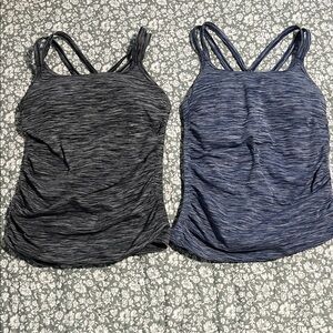 New Balance Heathered Black and Blue Women's Tank Tops